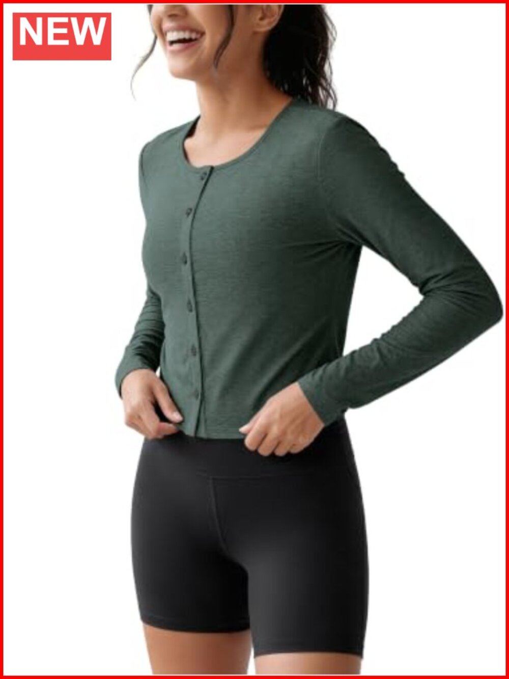 Ultra Soft Crewneck Button Down Long Sleeve Crop Cardigan UPF 50+